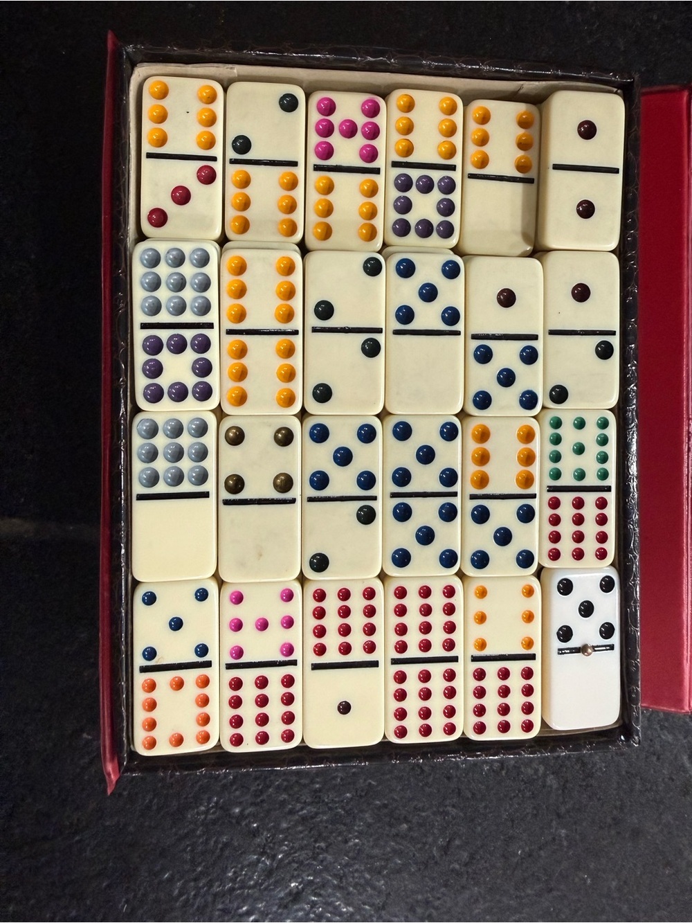 Double-Twelve Dominoes Set – Mexican Train Style – Decorative Carrying Case - Picture 2 of 7